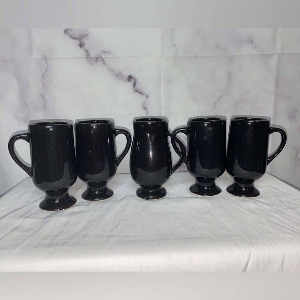 Vintage Set of 5 Black/ebony  Glass Irish Coffee Mugs